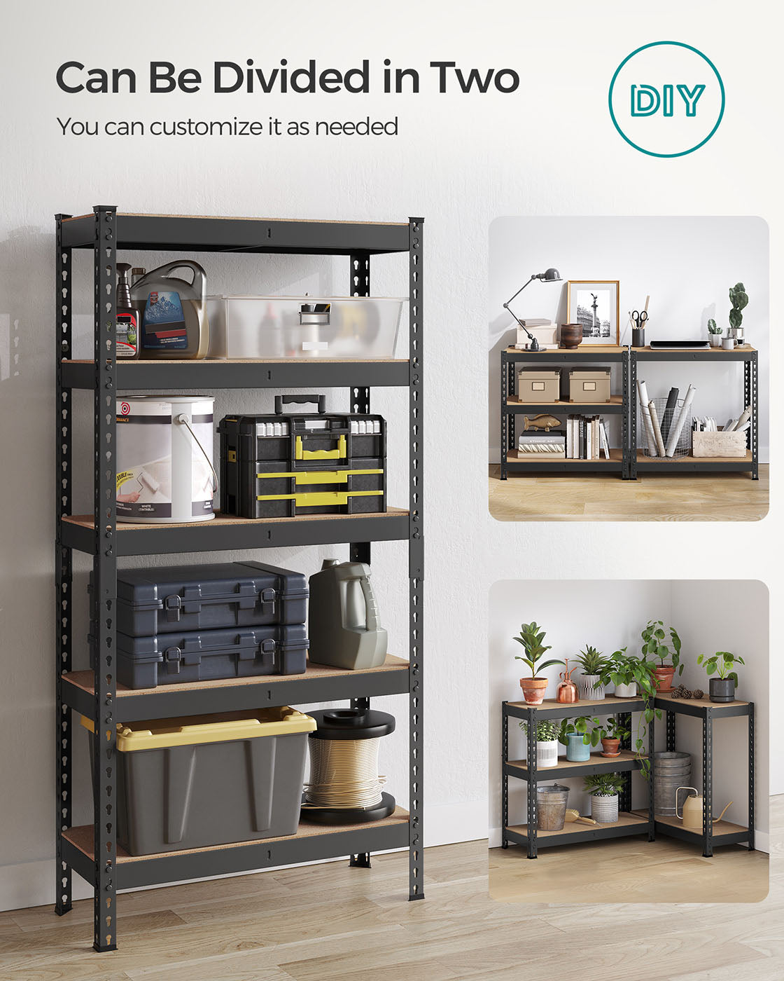 5-Tier Shelving Unit - Metal - Black - Adjustable Boltless Assembly