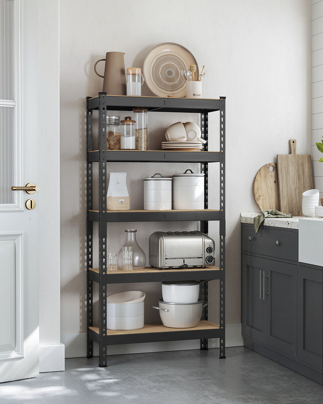 5-Tier Shelving Unit - Metal - Black - Adjustable Boltless Assembly