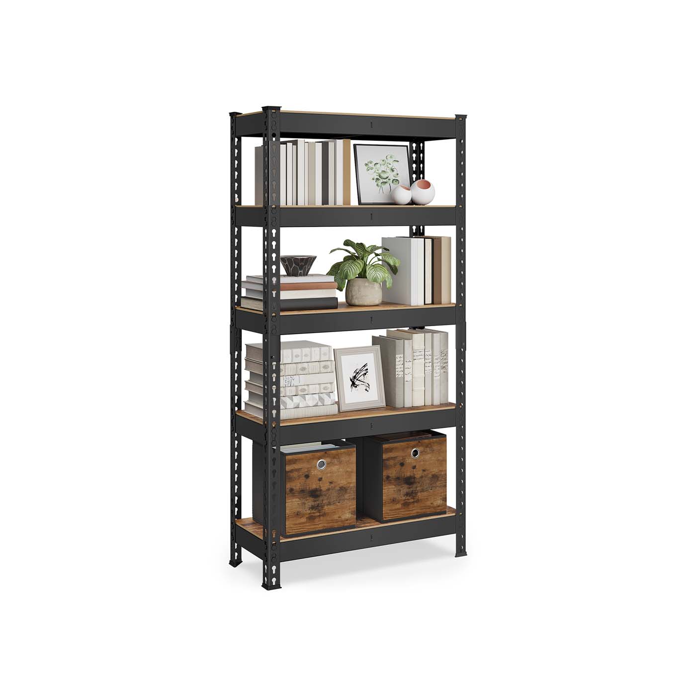 5-Tier Shelving Unit - Metal - Rustic Brown - Boltless Assembly