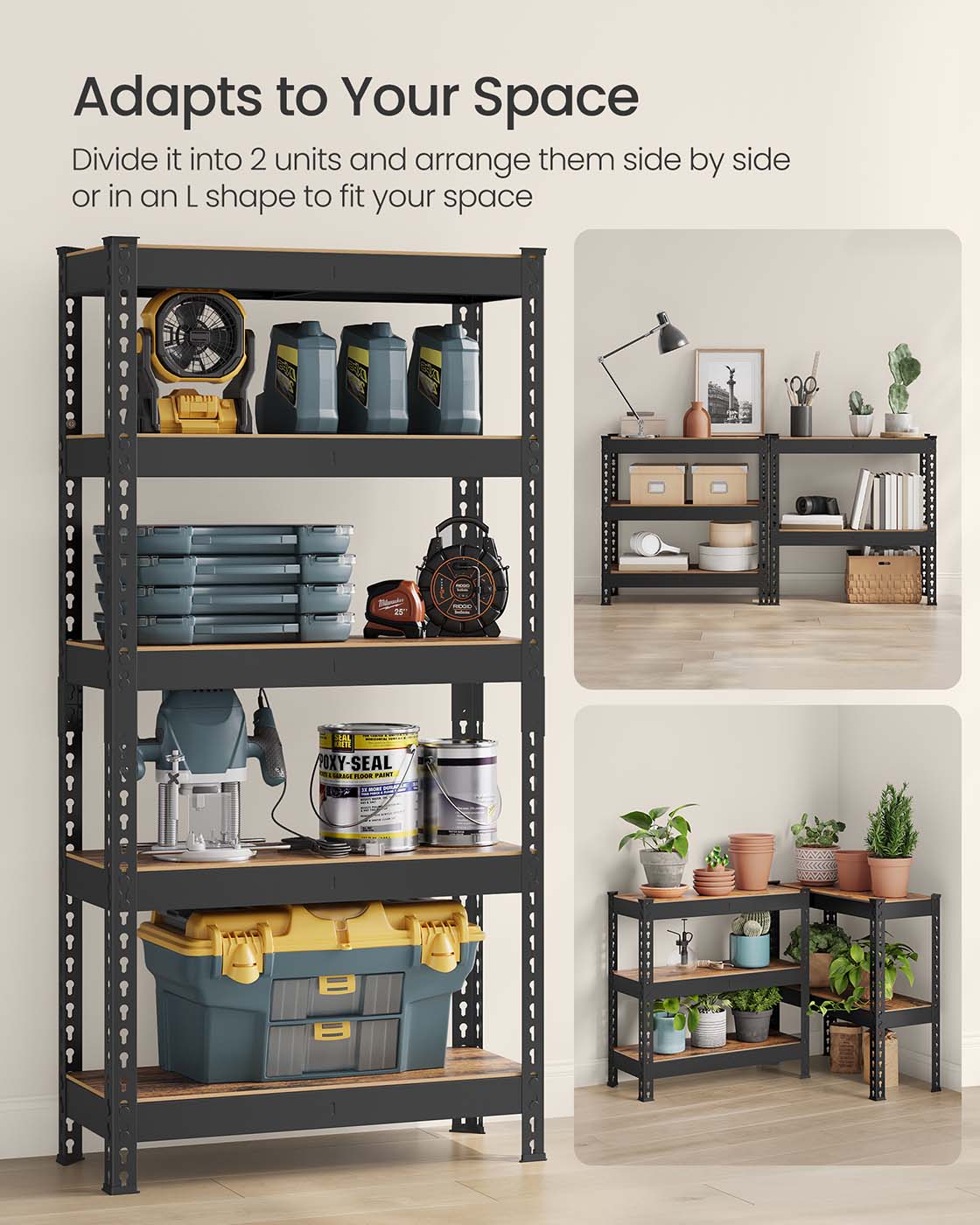 5-Tier Shelving Unit - Metal - Rustic Brown - Boltless Assembly