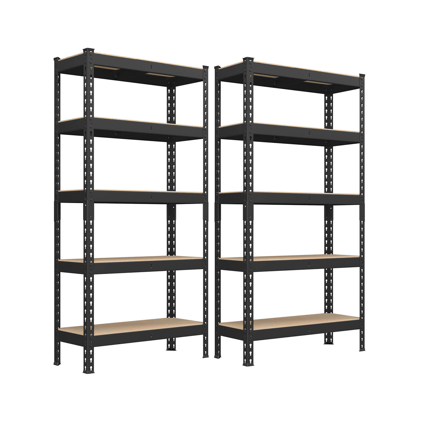 Set of 2 5-Tier Storage Shelves - Steel - Black - Adjustable