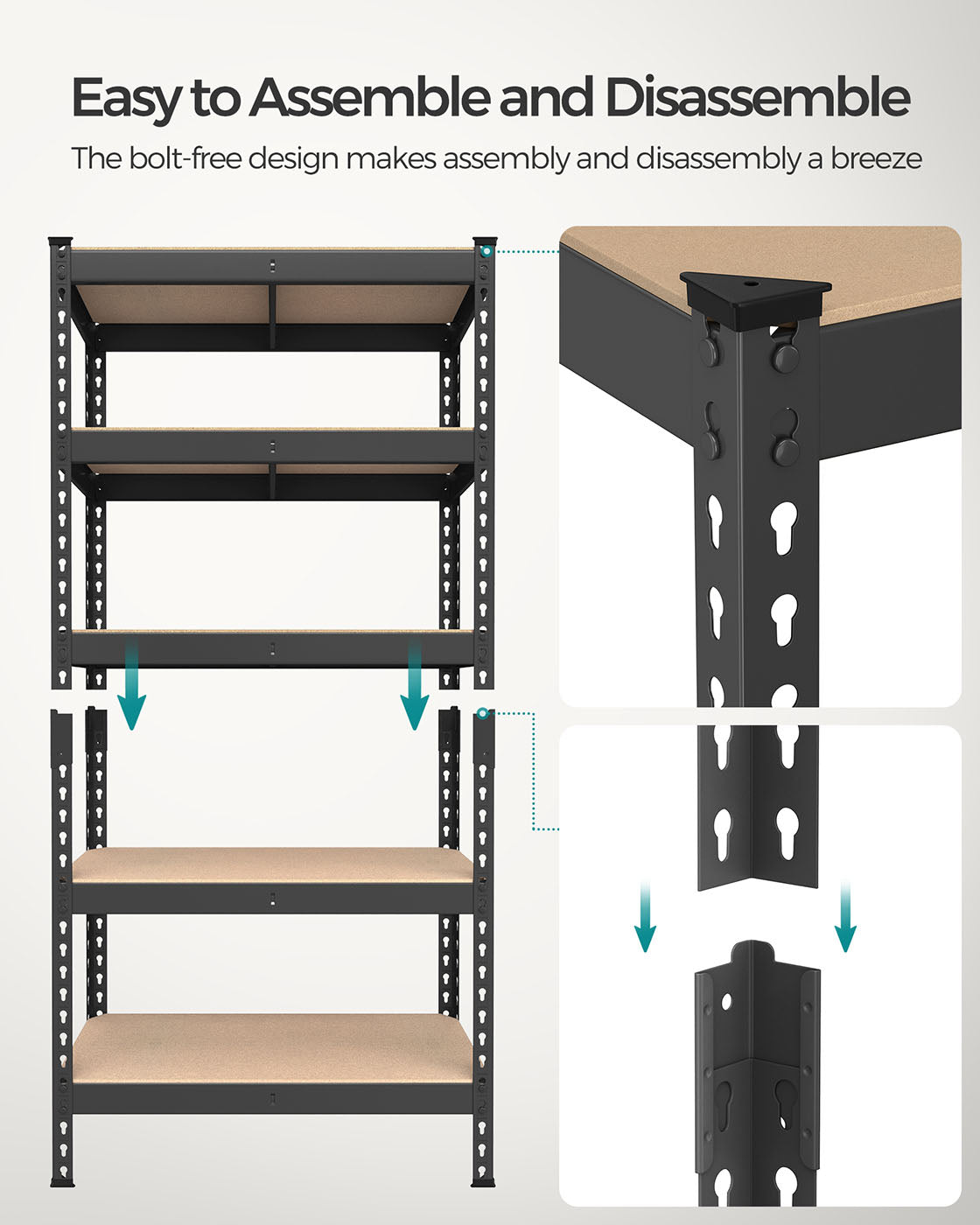 Set of 2 5-Tier Storage Shelves - Steel - Black - Adjustable