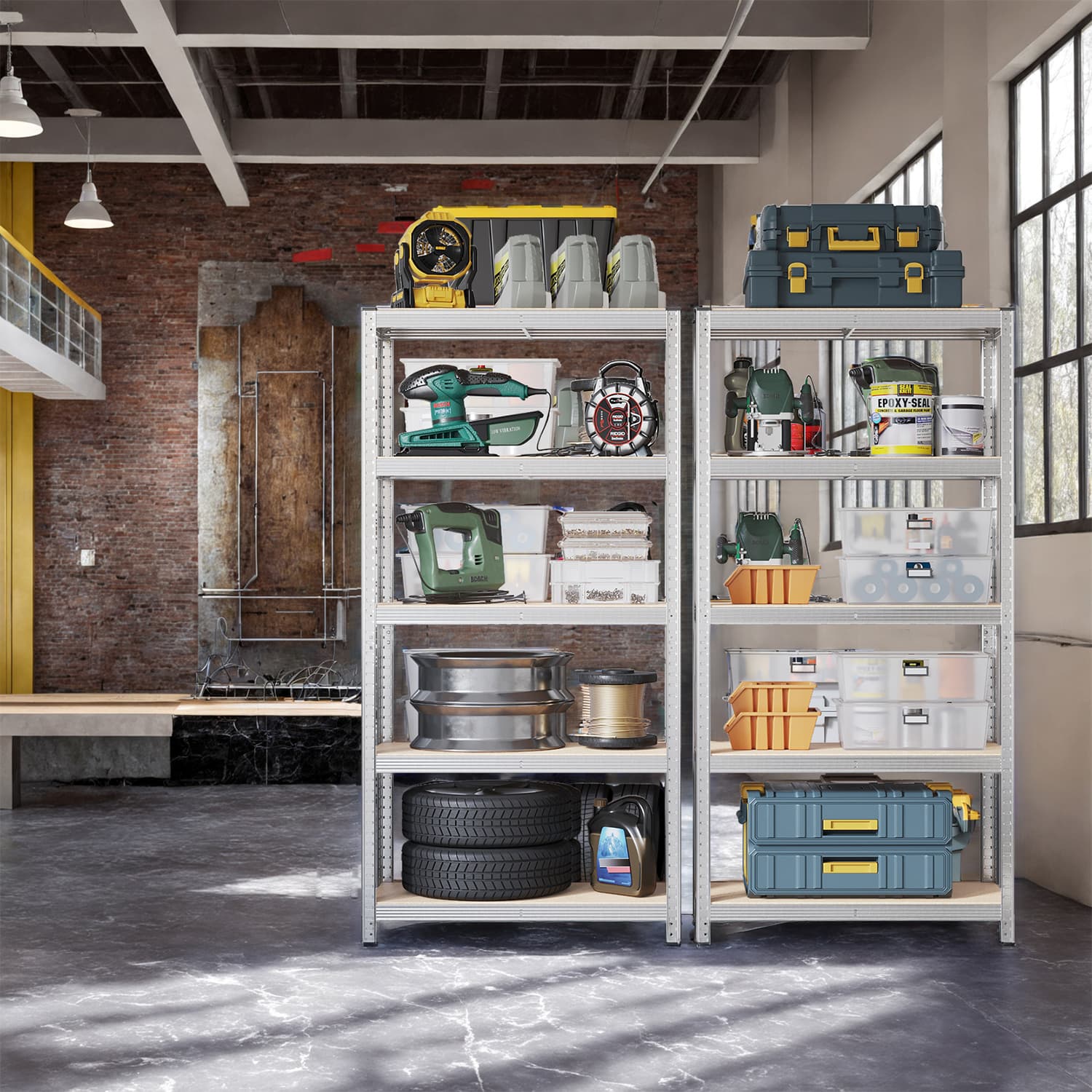 5-Tier Storage Shelving Unit - Metal - Silver - Adjustable Shelves