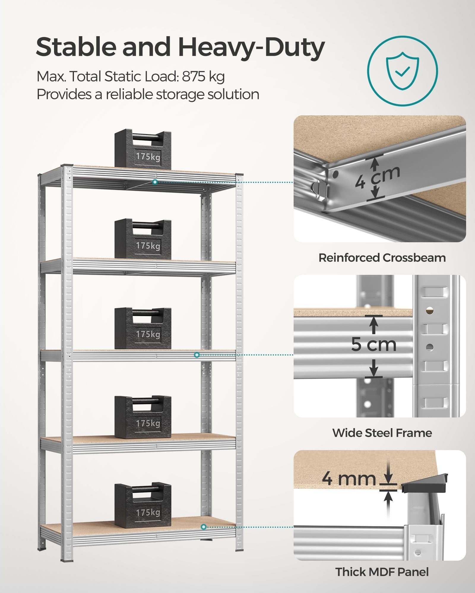 Heavy Duty Shelving Unit - Steel - Silver - Adjustable 5-Tier Design