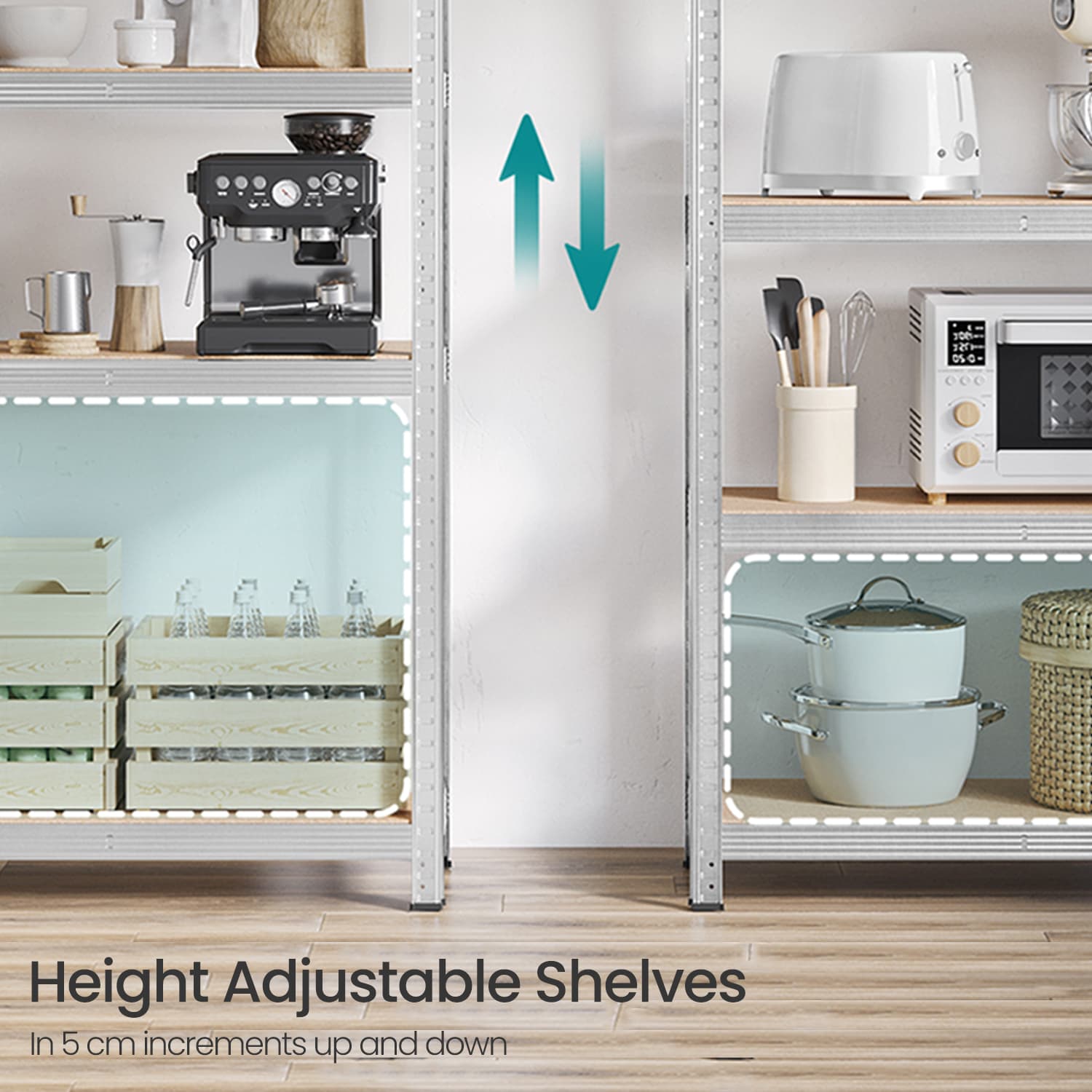 5-Tier Storage Shelving Unit - Metal - Silver - Adjustable Shelves