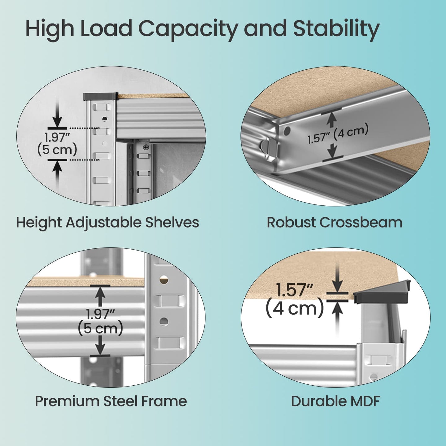 5-Tier Storage Shelving Unit - Metal - Silver - Adjustable Shelves