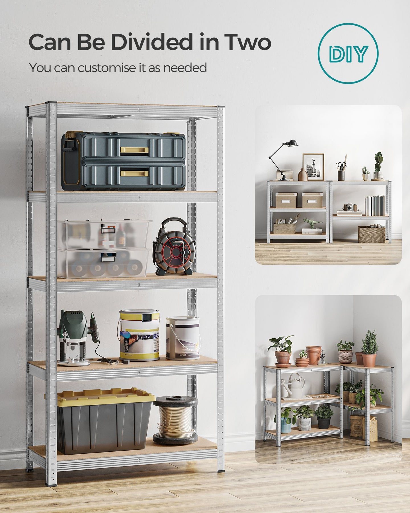Heavy Duty Shelving Unit - Steel - Silver - Adjustable 5-Tier Design