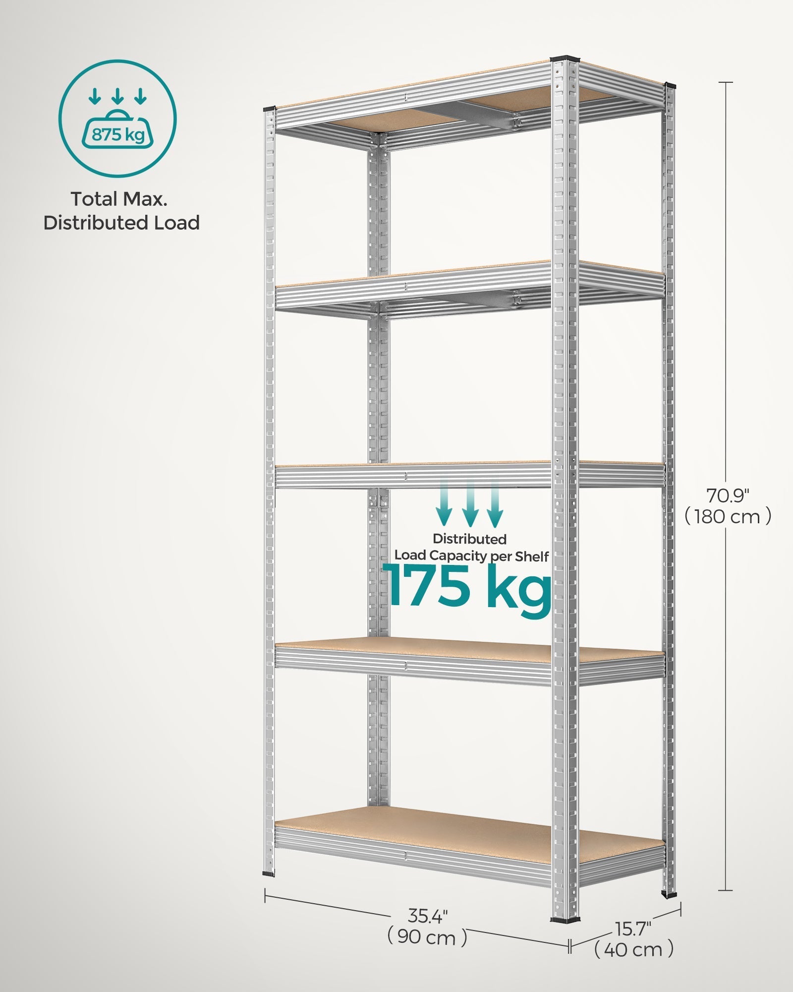 Heavy Duty Shelving Unit - Steel - Silver - Adjustable 5-Tier Design