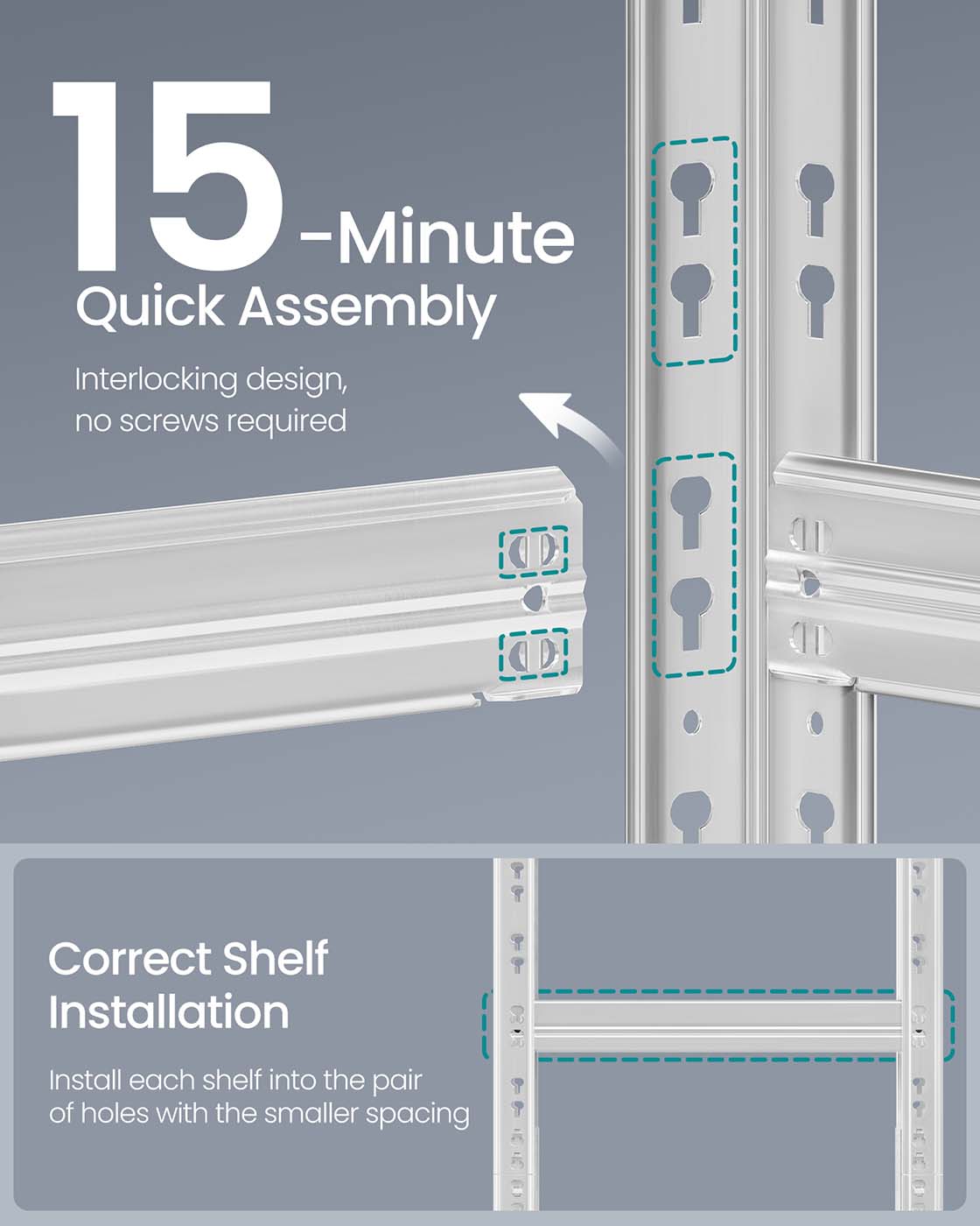 Heavy Duty Metal Storage Shelf - Steel - Silver - Adjustable Shelves