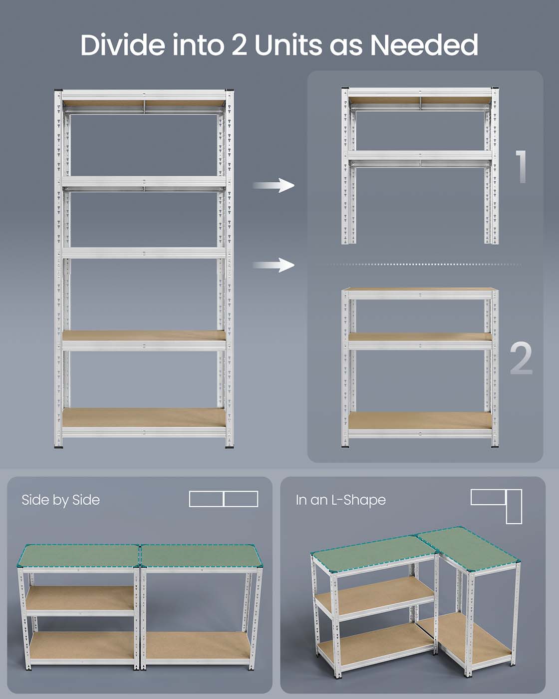 Heavy Duty Metal Storage Shelf - Steel - Silver - Adjustable Shelves