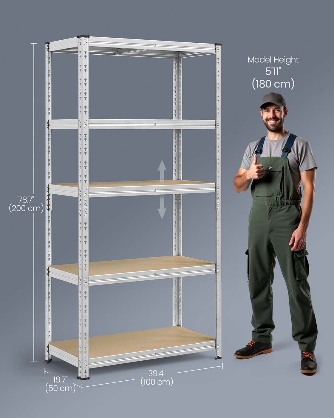 Heavy Duty Metal Storage Shelf - Steel - Silver - Adjustable Shelves