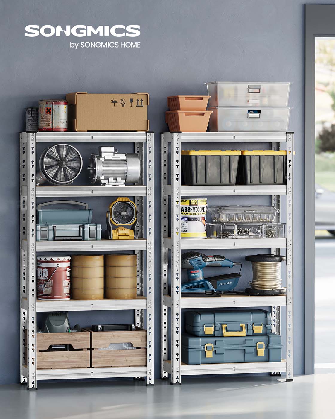 Heavy Duty Metal Storage Shelf - Steel - Silver - Adjustable Shelves