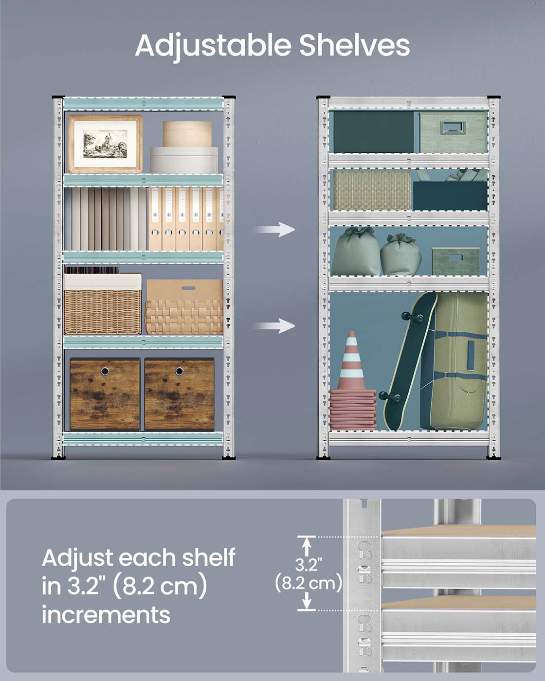 Heavy Duty Metal Storage Shelf - Steel - Silver - Adjustable Shelves