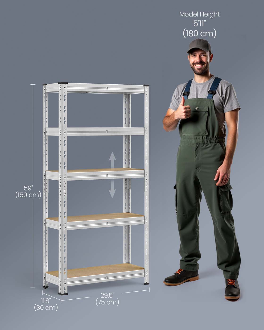 Heavy Duty Metal Storage Shelf - Steel - Silver - Adjustable Shelves