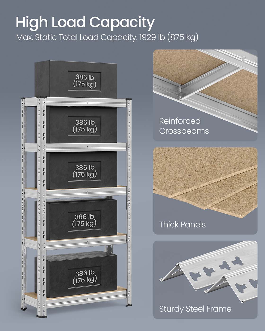 Heavy Duty Metal Storage Shelf - Steel - Silver - Adjustable Shelves