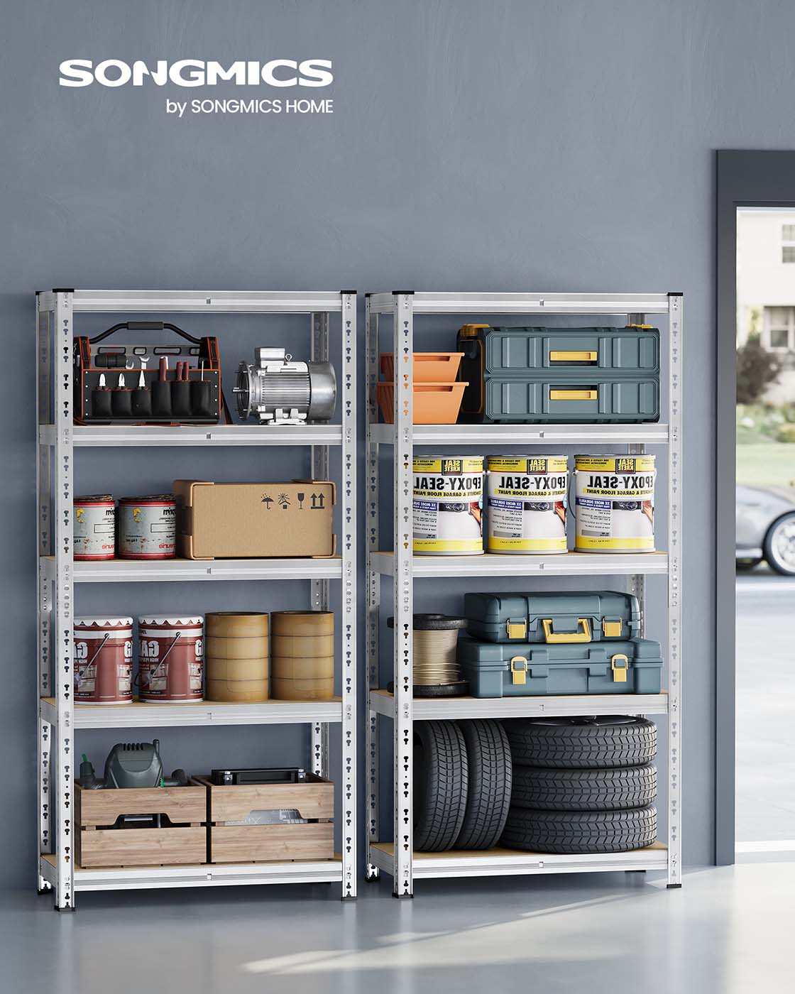 Heavy Duty Metal Storage Shelf - Steel - Silver - Adjustable Shelves