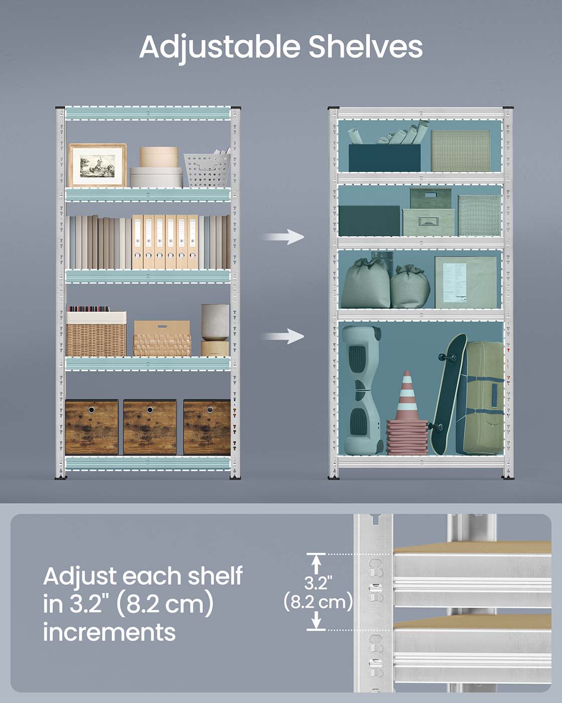 Heavy Duty Metal Storage Shelf - Steel - Silver - Adjustable Shelves
