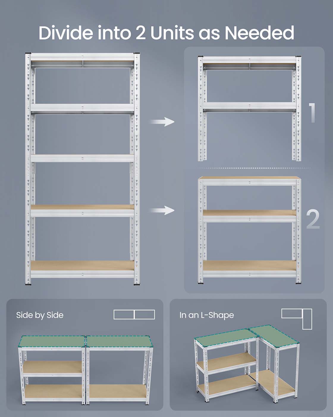 Heavy Duty Metal Storage Shelf - Steel - Silver - Adjustable Shelves