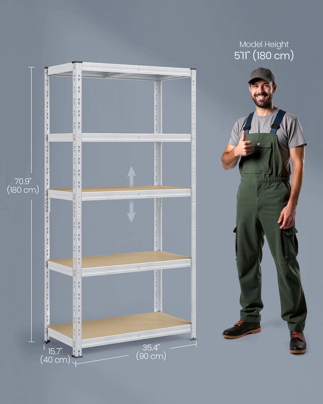 Heavy Duty Metal Storage Shelf - Steel - Silver - Adjustable Shelves