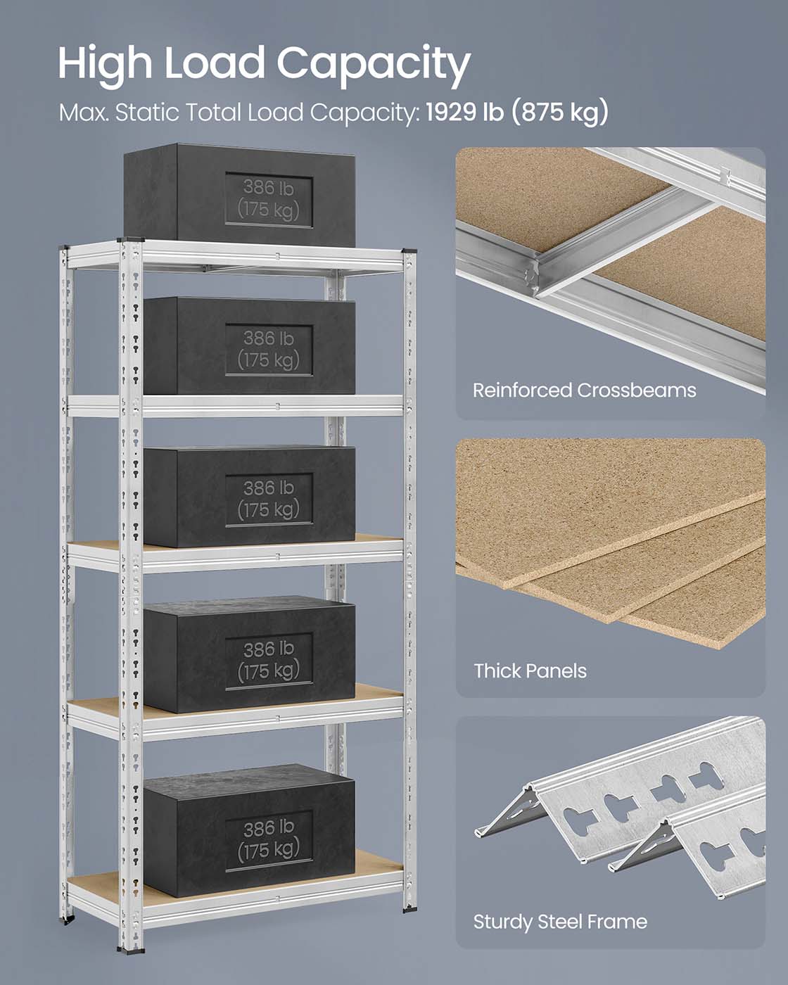 Heavy Duty Metal Storage Shelf - Steel - Silver - Adjustable Shelves