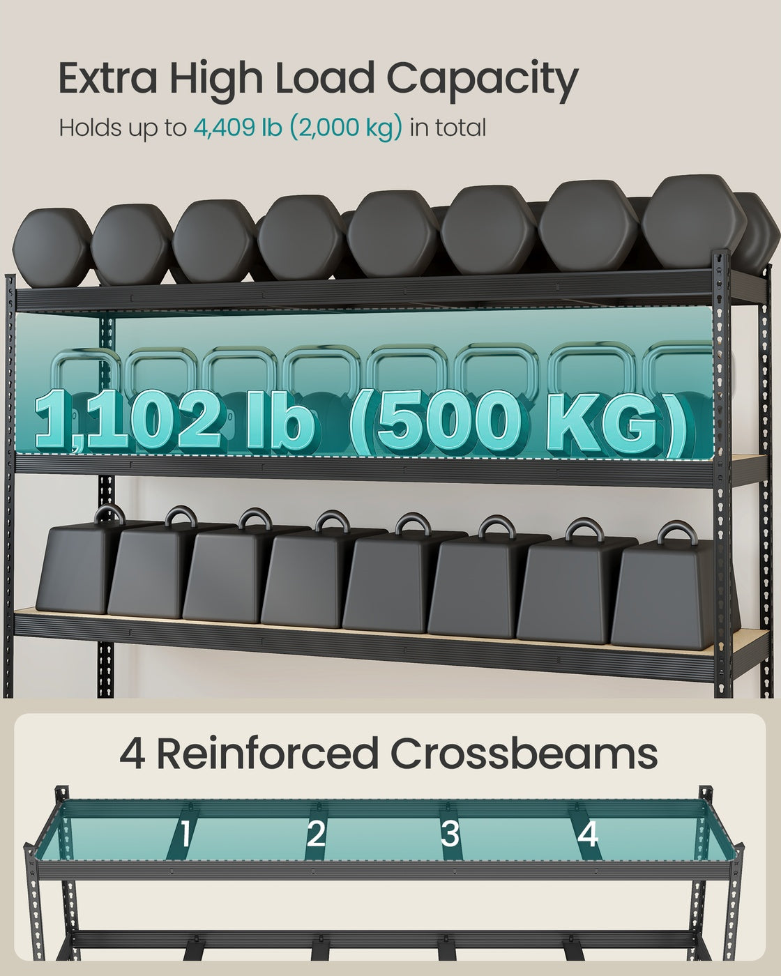 Heavy Duty Shelving Unit - 4-Tier - Steel - Max Load 2000 kg