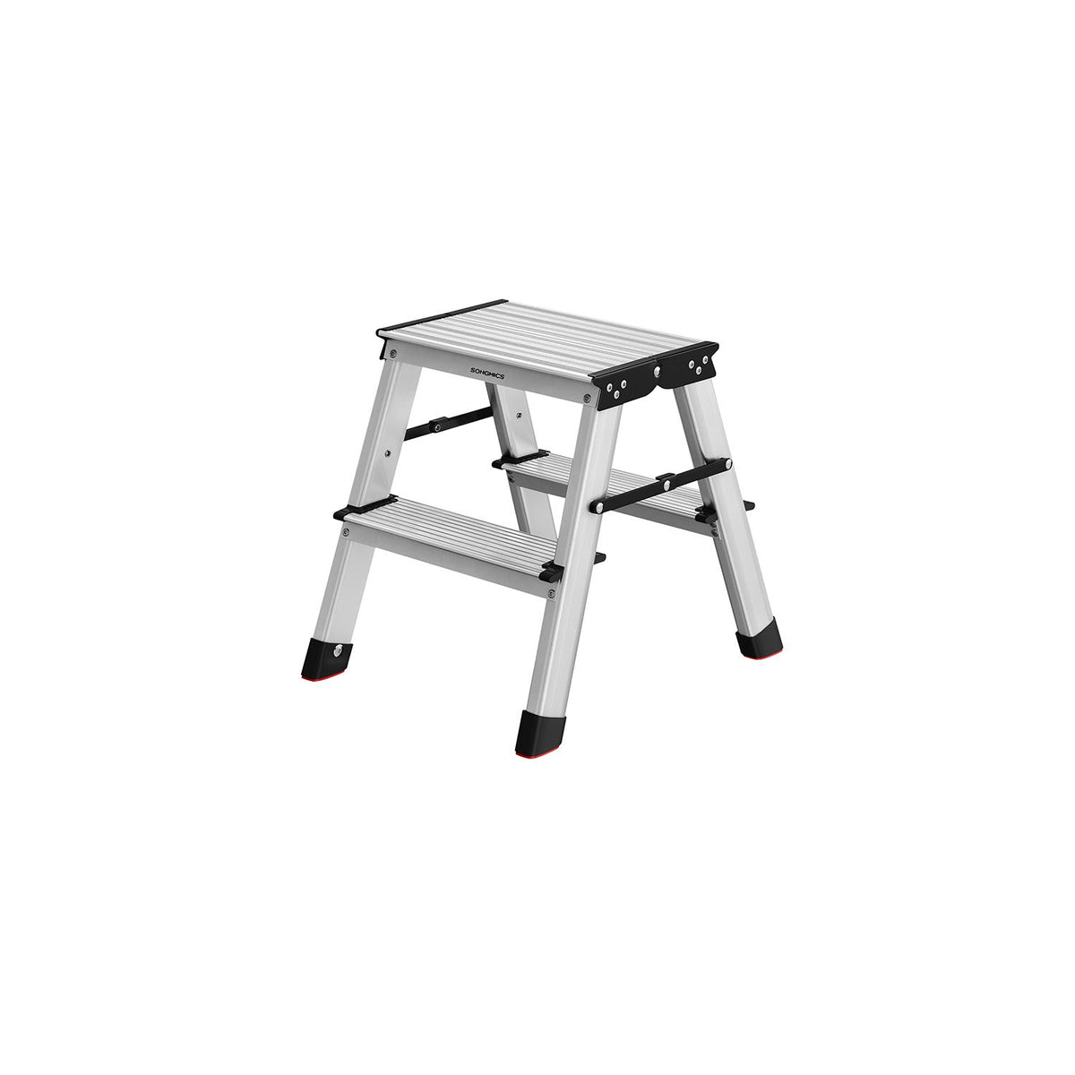 2-Step Folding Aluminium Ladder - Silver Grey - Lightweight Multi-Purpose Design