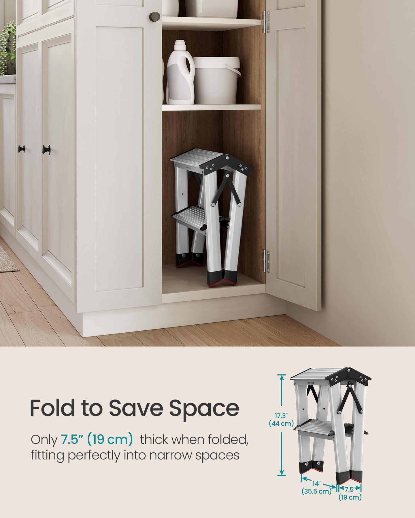 2-Step Folding Aluminium Ladder - Silver Grey - Lightweight Multi-Purpose Design