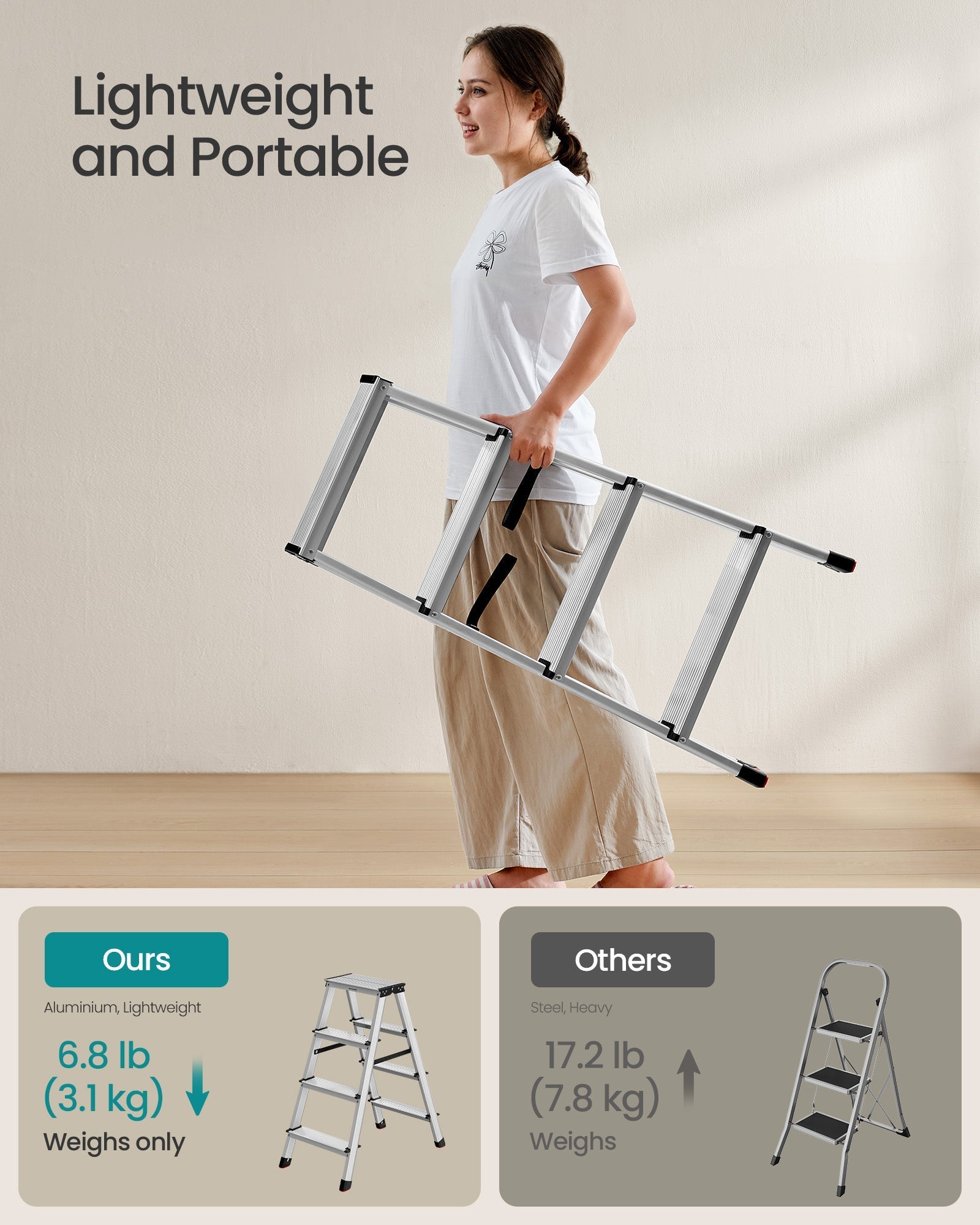 Aluminium Ladder - Silver - Lightweight