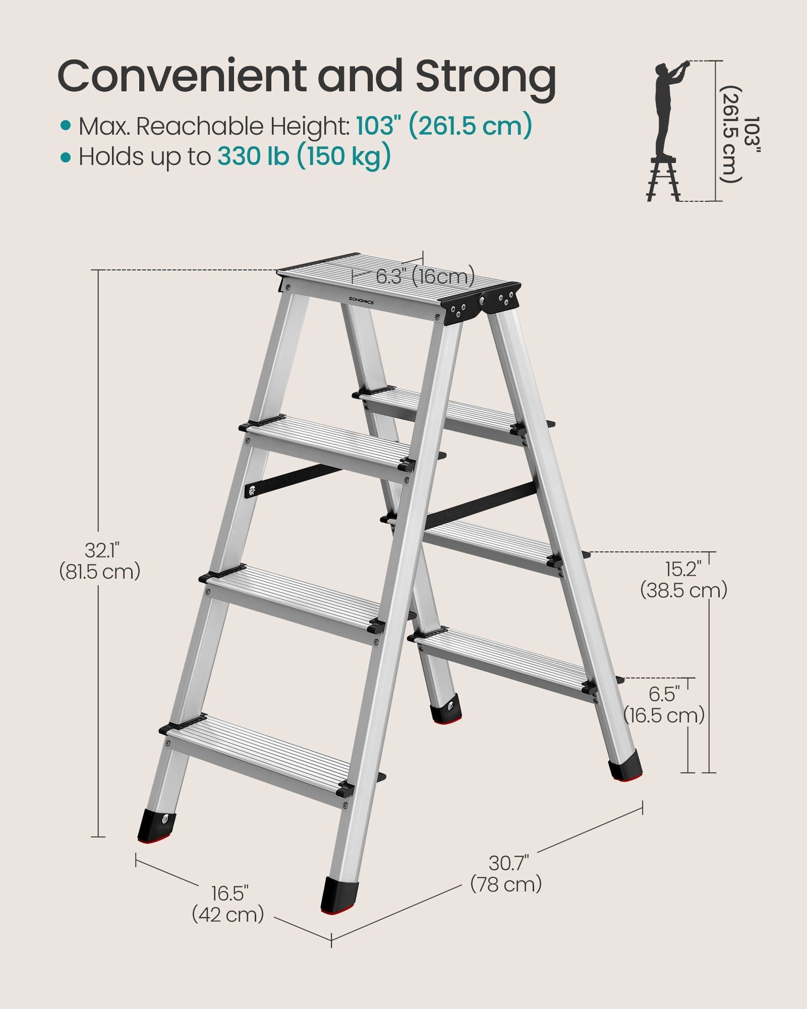 Aluminium Ladder - Silver - Lightweight