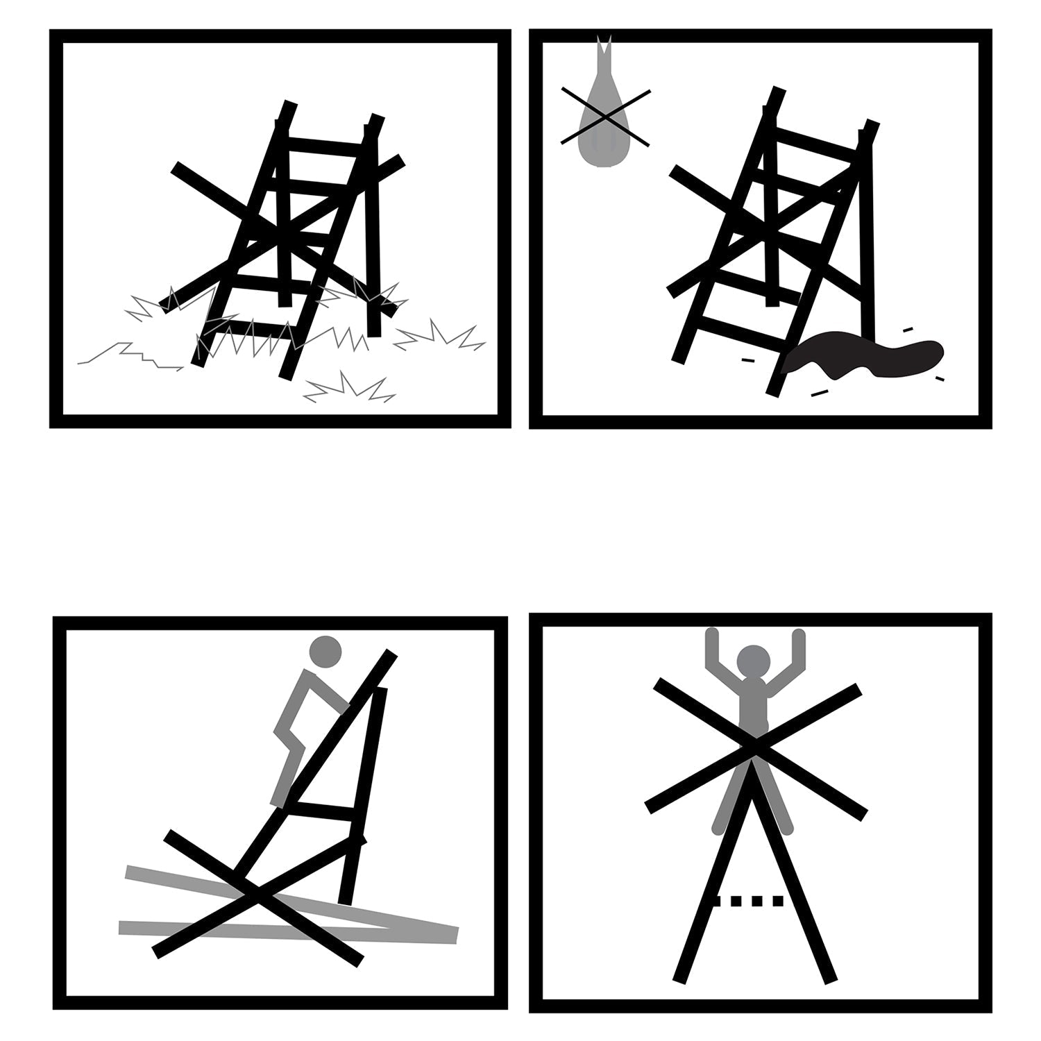 Folding Ladder - Aluminium - Black - 3 Steps with Wide Anti-Slip 12 cm Steps and Tool Tray