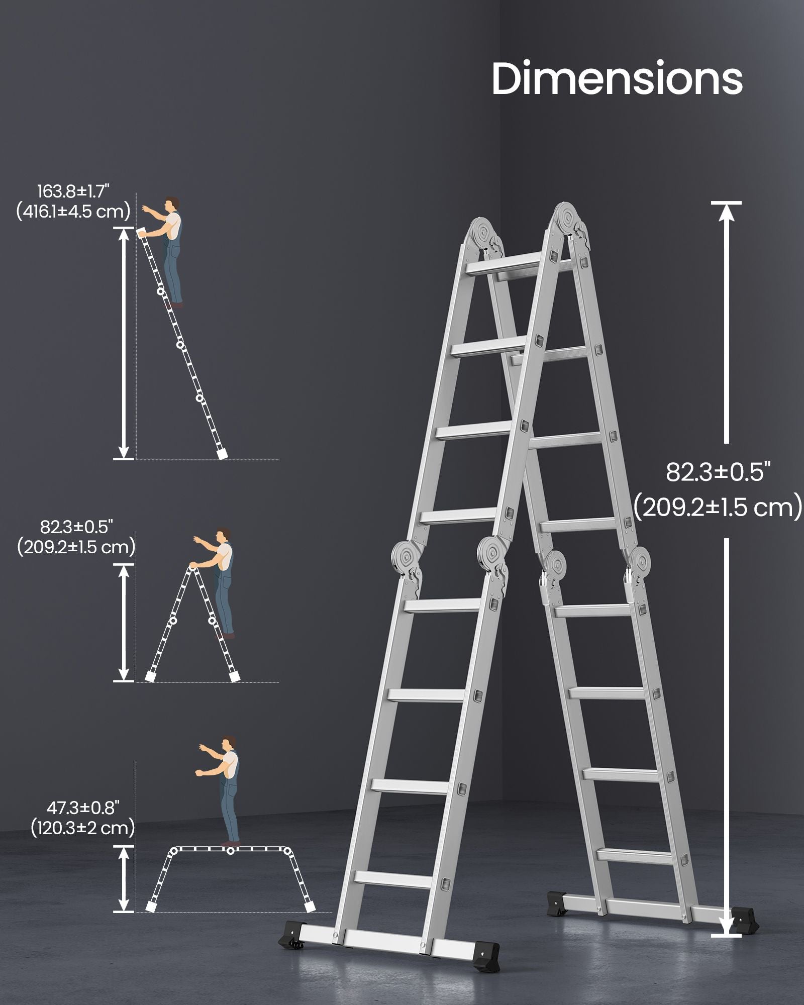 Multi-Purpose Folding Ladder - Aluminum - Silver - 16 Steps