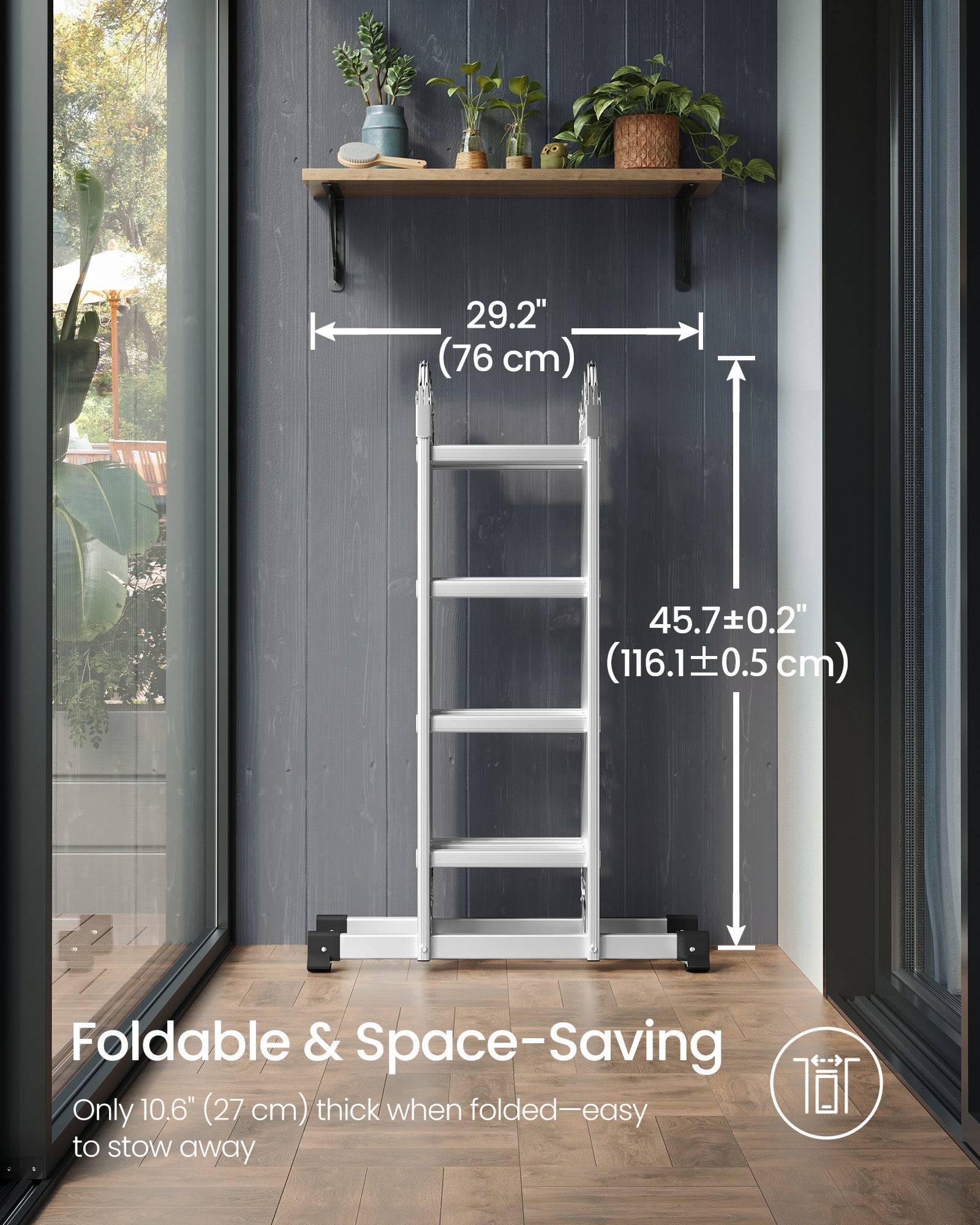 Multi-Purpose Folding Ladder - Aluminum - Silver - 16 Steps