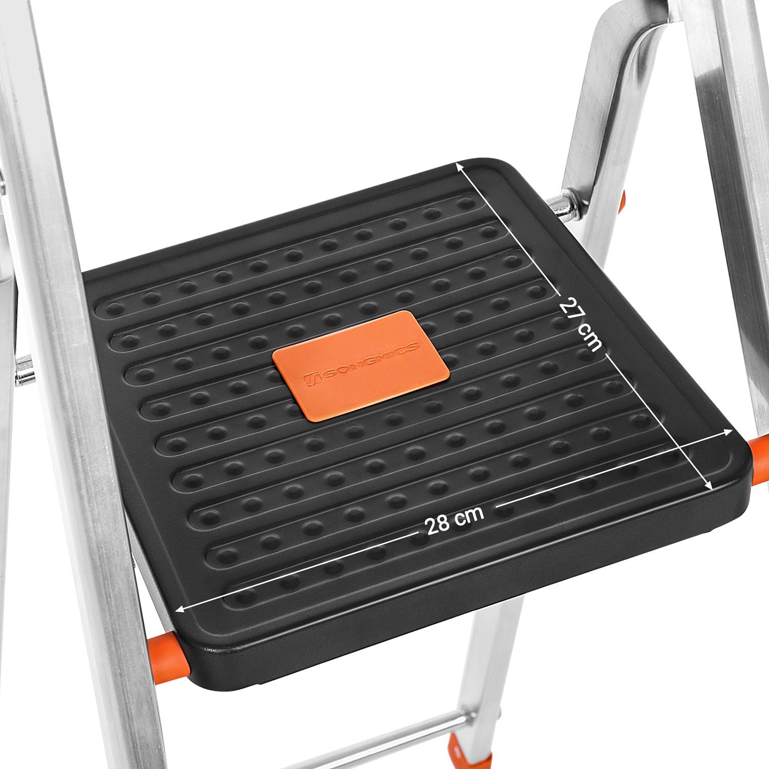 Folding Ladder - Aluminium - Black - 4-Step Design with Tool Tray and Anti-Slip Feet