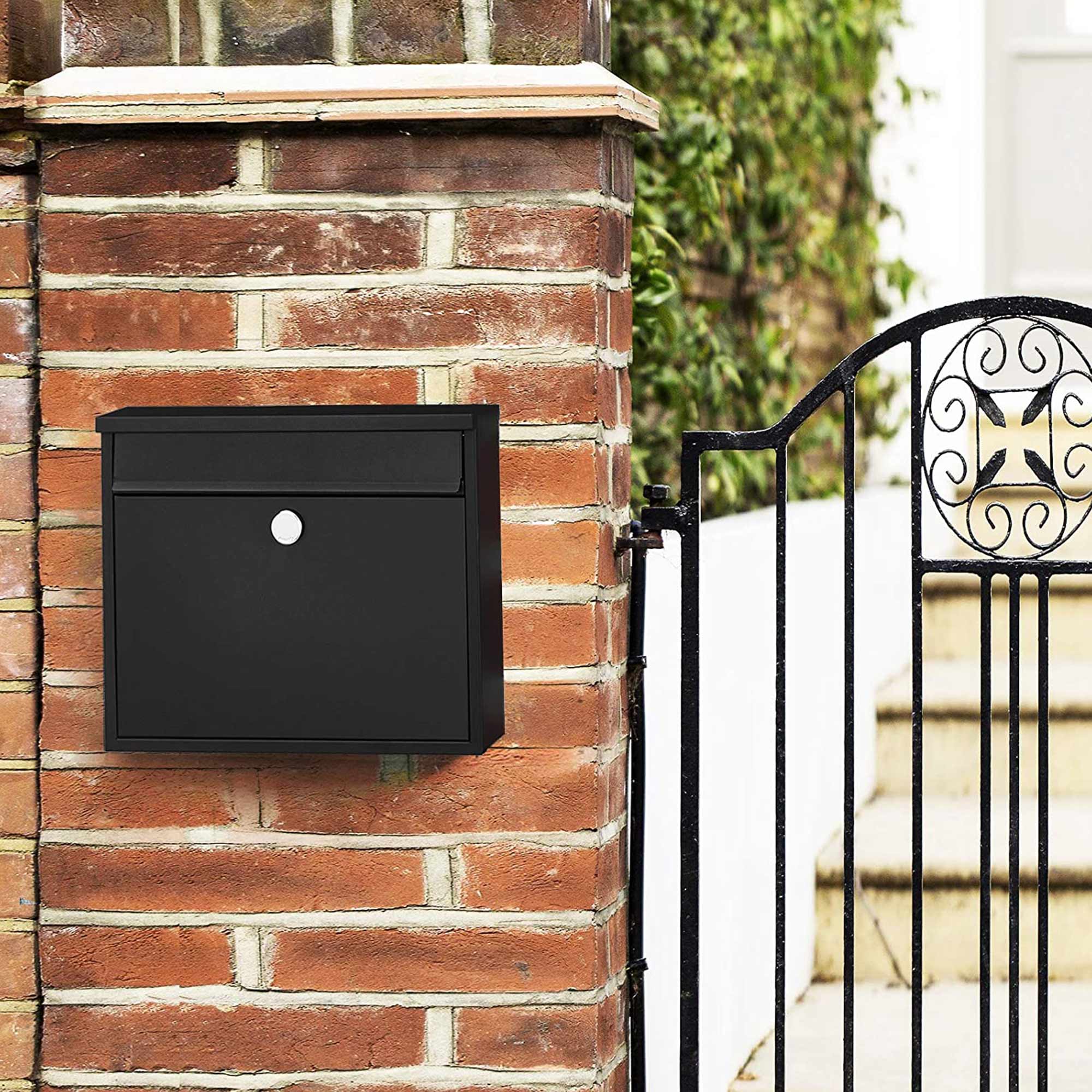 Wall-Mounted Letterbox - Metal - Black - Front Slot with Copper Lock