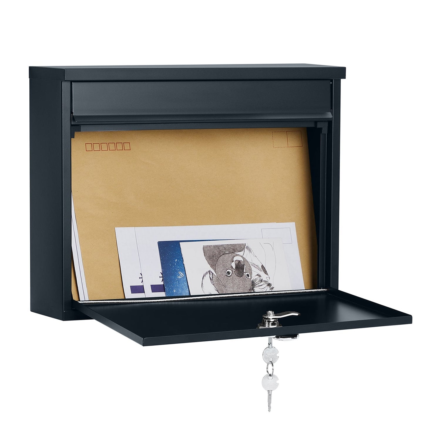 Wall-Mounted Mailbox - Metal - Black - Secure Locking System