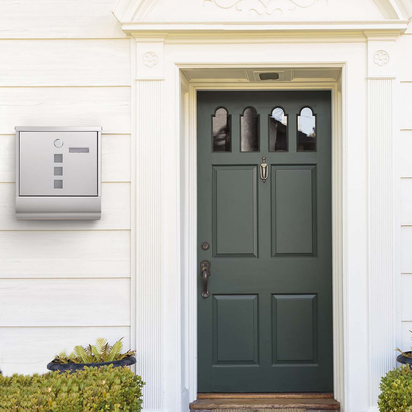 Wall-Mounted Mailbox - Stainless Steel - Black - Lockable with Newspaper Holder and Viewing Windows
