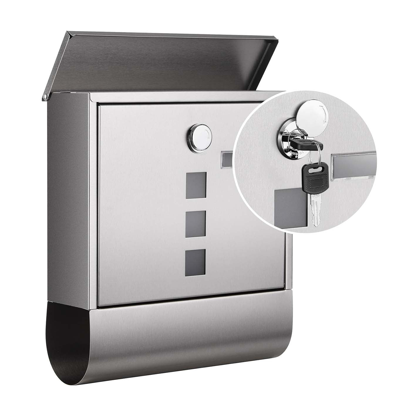 Wall-Mounted Mailbox - Stainless Steel - Black - Lockable with Newspaper Holder and Viewing Windows