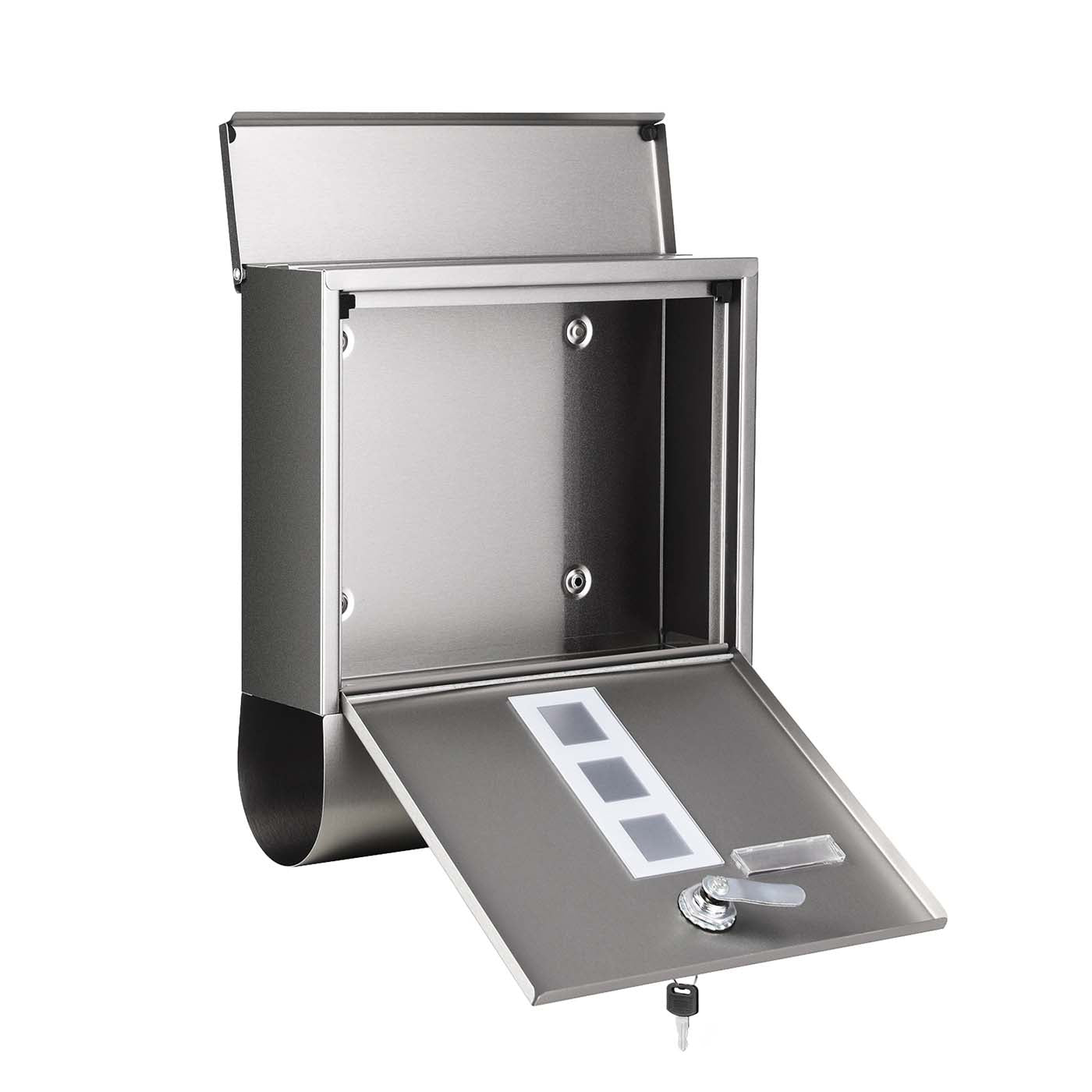 Wall-Mounted Mailbox - Stainless Steel - Black - Lockable with Newspaper Holder and Viewing Windows