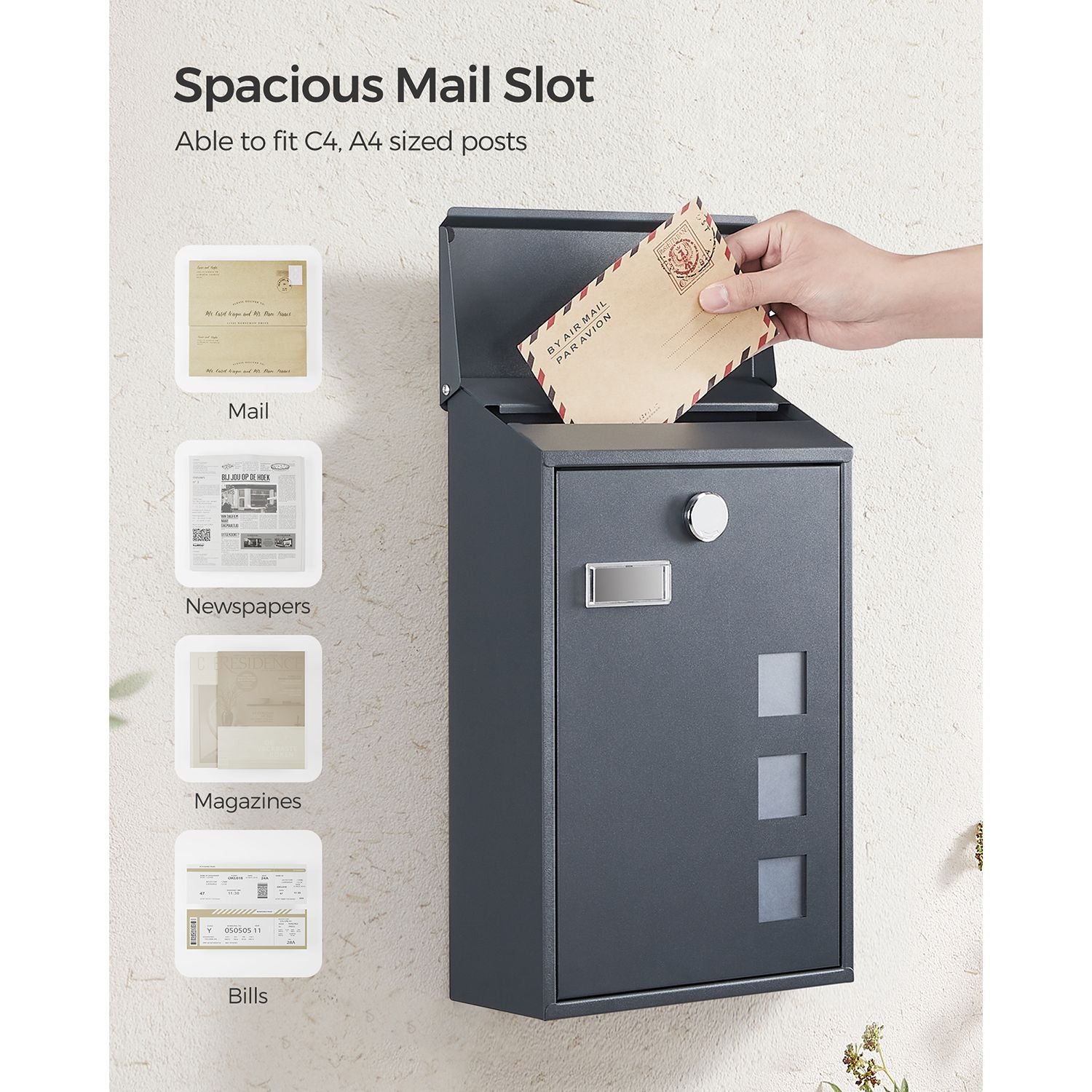 Wall-Mounted Mailbox - Copper Core - Black