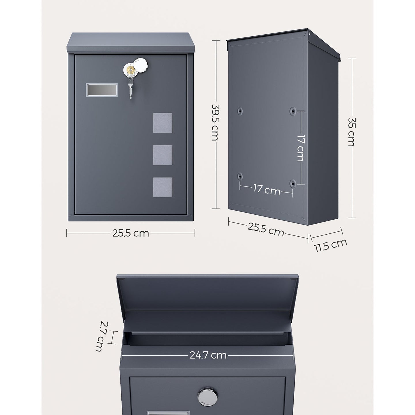 Wall-Mounted Mailbox - Copper Core - Black