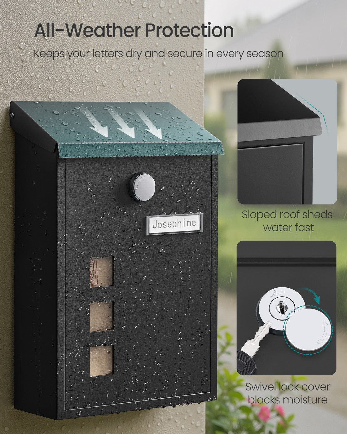 Wall-Mounted Mailbox - Copper Core - Black