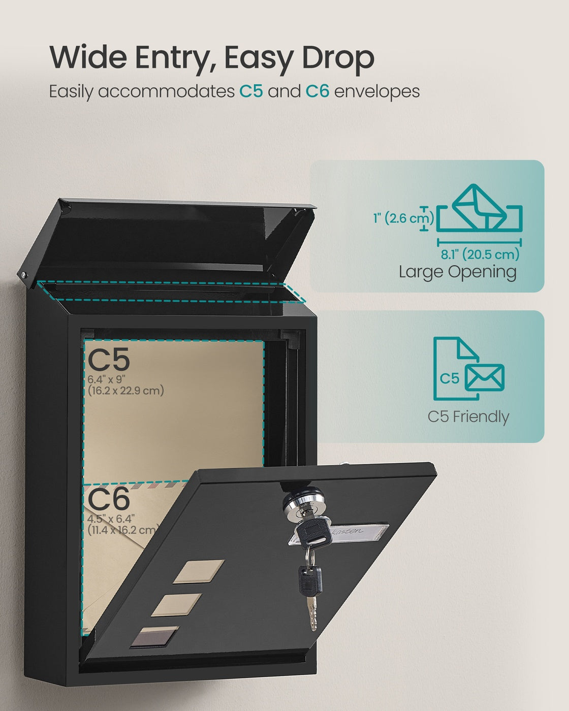 Wall-Mounted Mailbox - Copper Core - Black