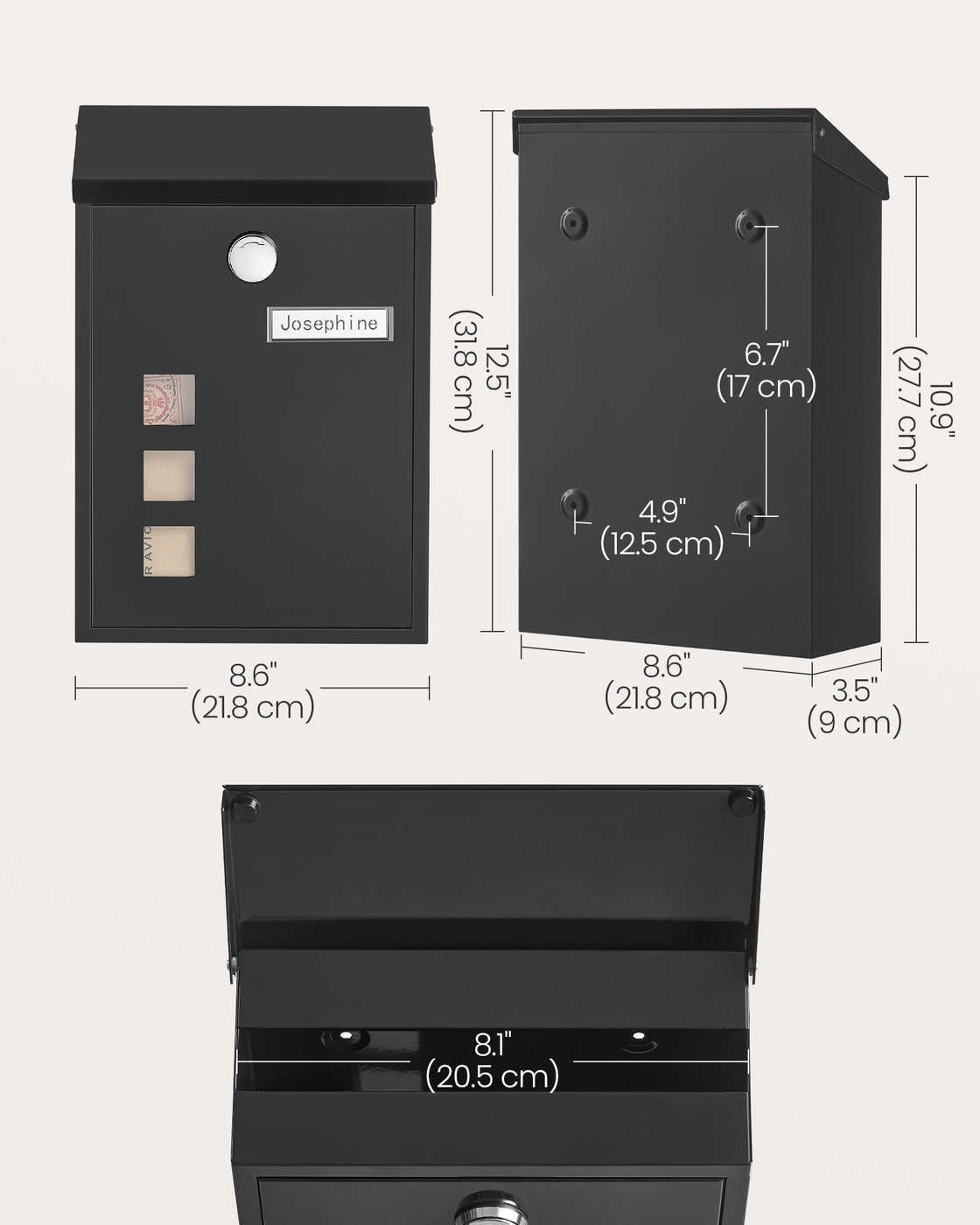 Wall-Mounted Mailbox - Copper Core - Black