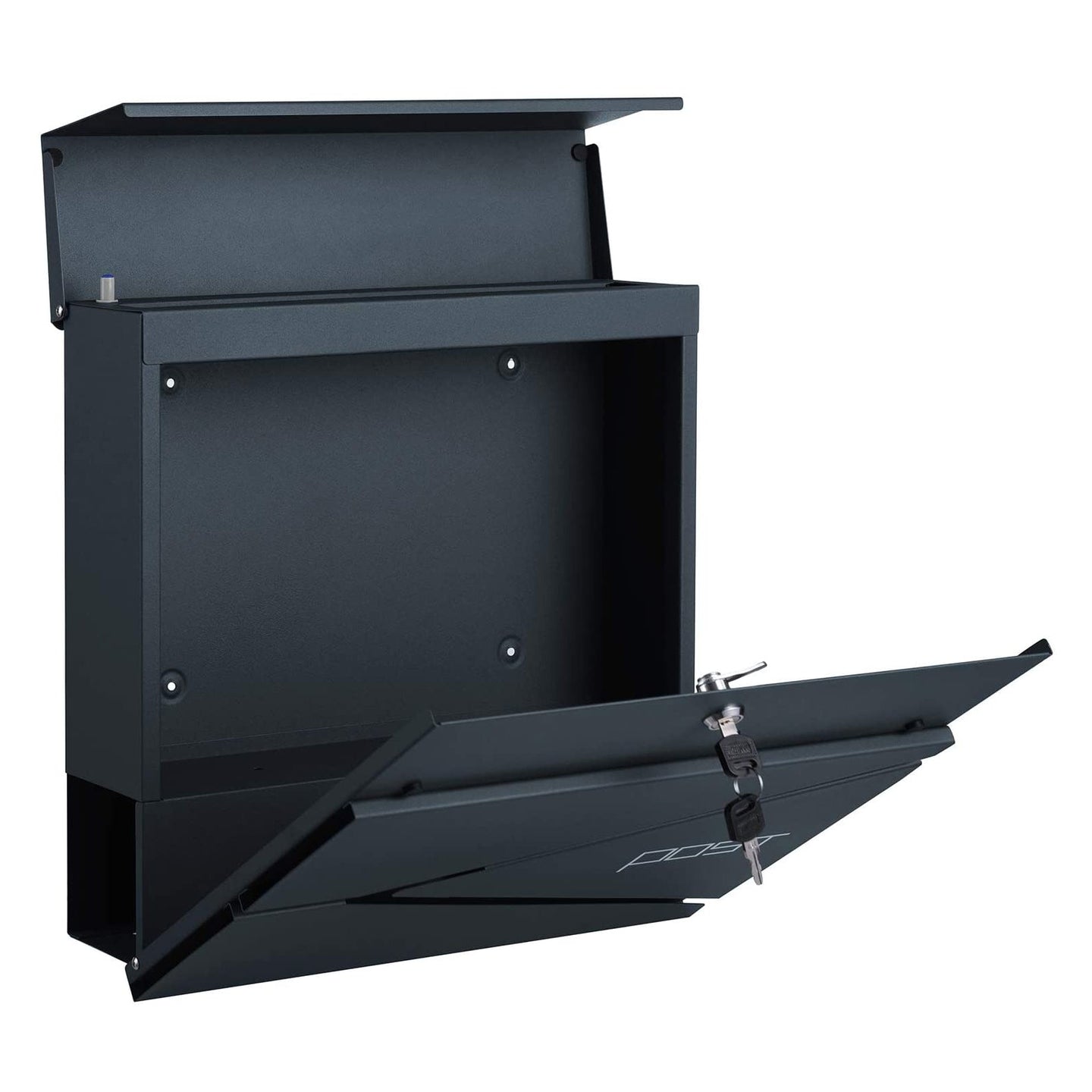 Lockable Wall-Mounted Mailbox - Steel - Anthracite Grey - Includes Newspaper Holder