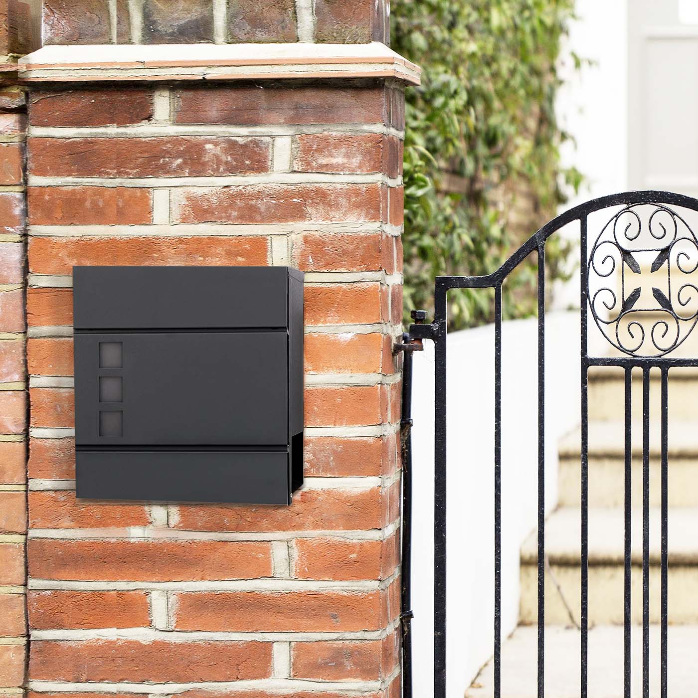 Wall-mounted Mailbox - Metal - Black - Lockable with Newspaper Holder