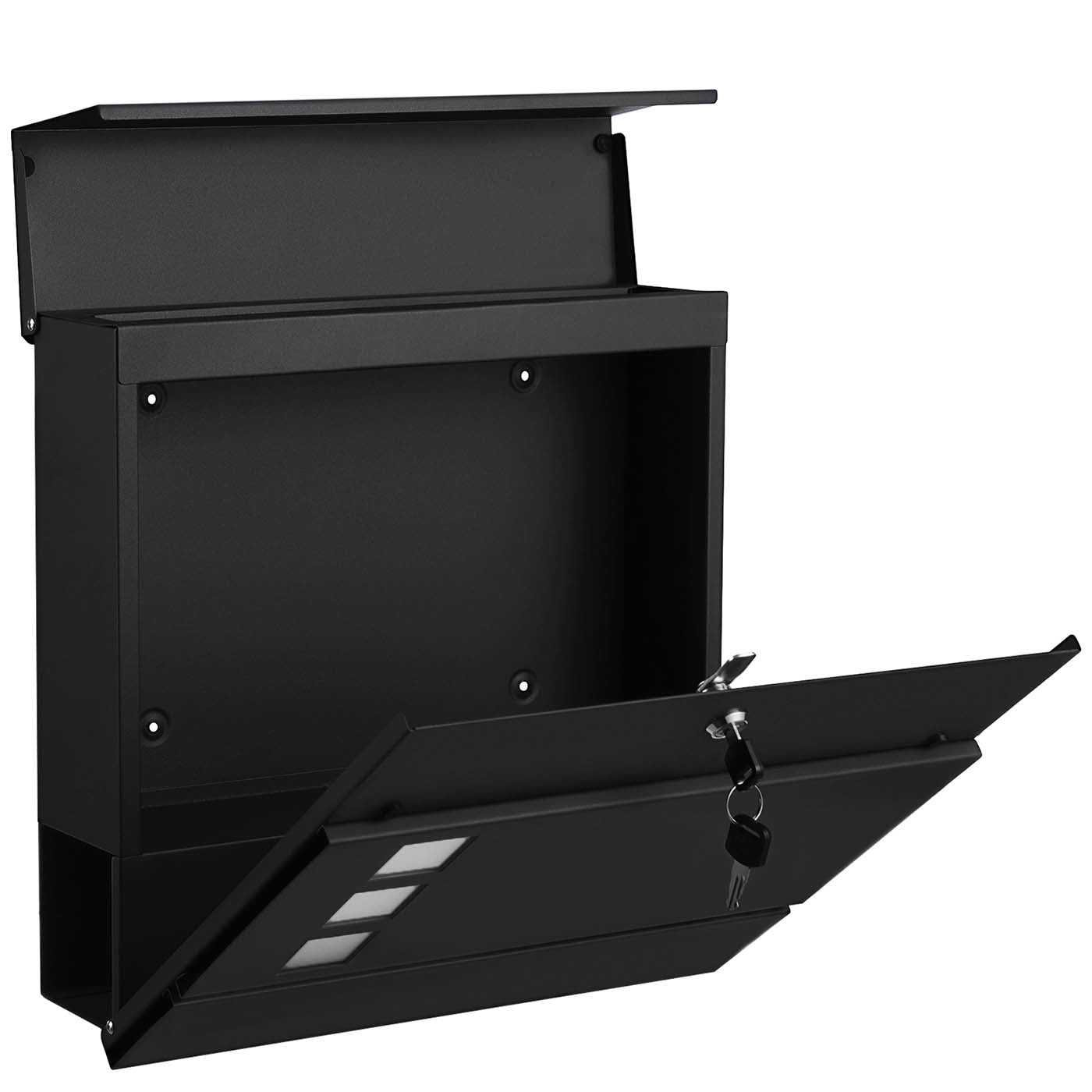 Wall-mounted Mailbox - Metal - Black - Lockable with Newspaper Holder