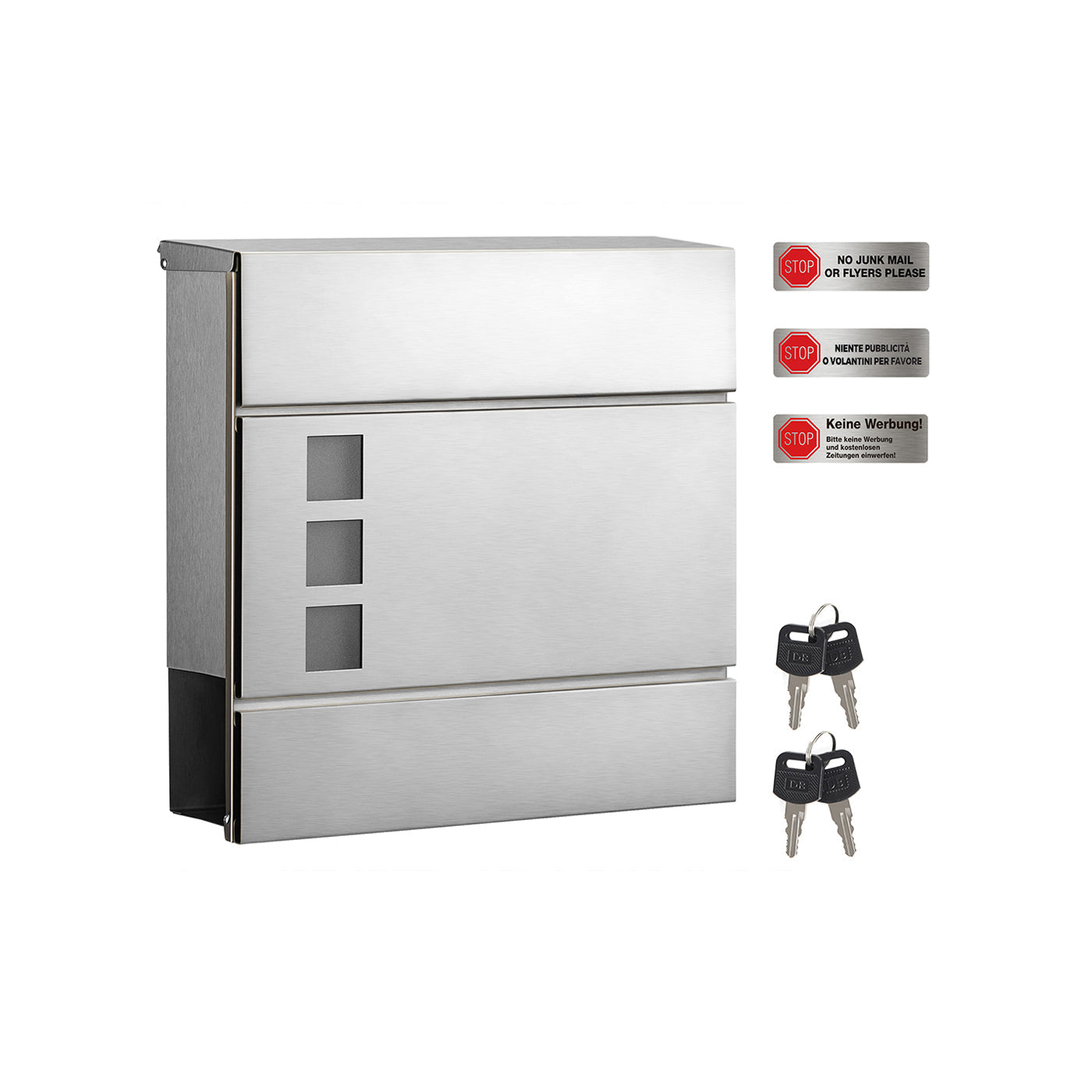 Wall-Mounted Mailbox - Stainless Steel - Black - Lockable with Newspaper Holder