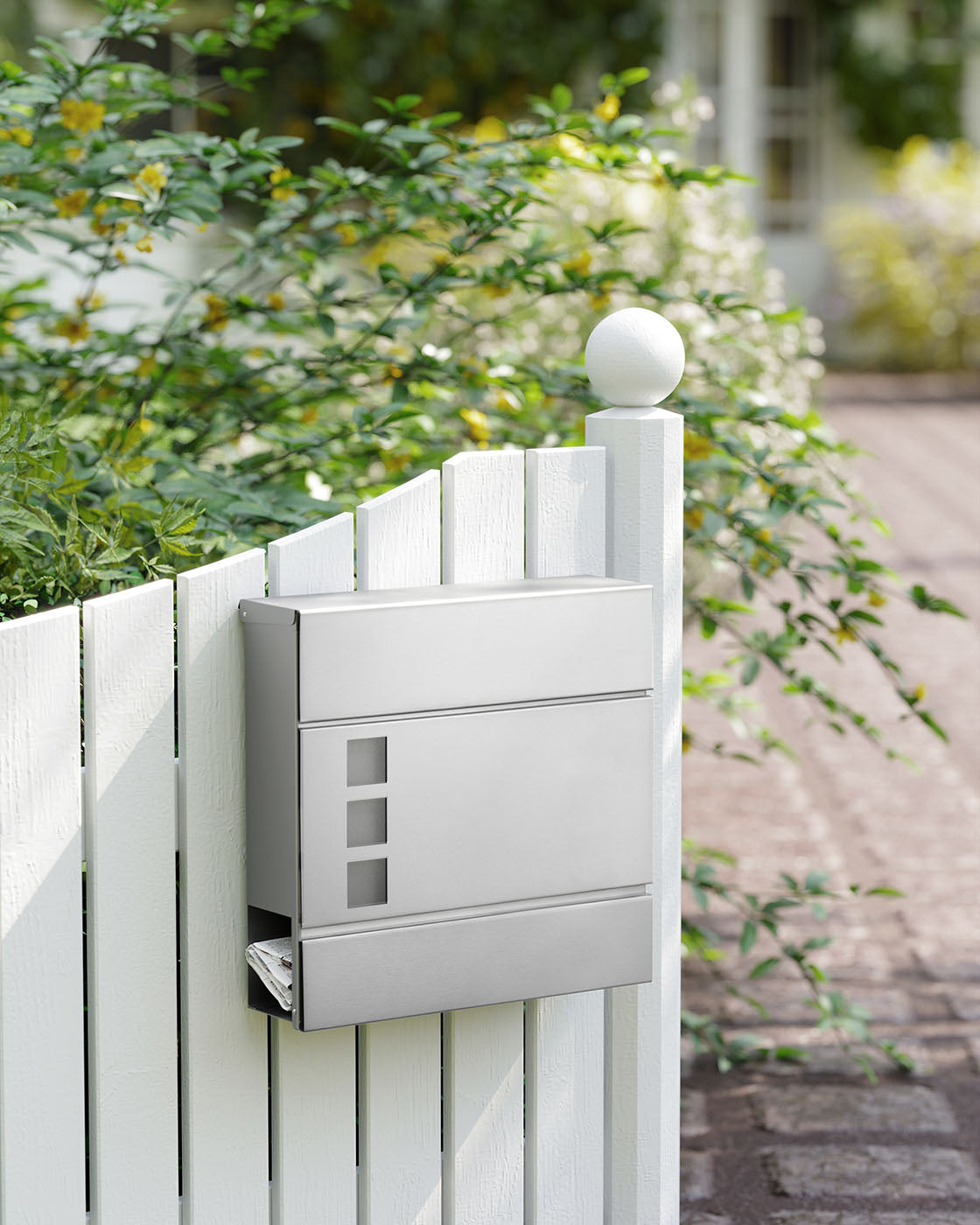 Wall-Mounted Mailbox - Stainless Steel - Black - Lockable with Newspaper Holder