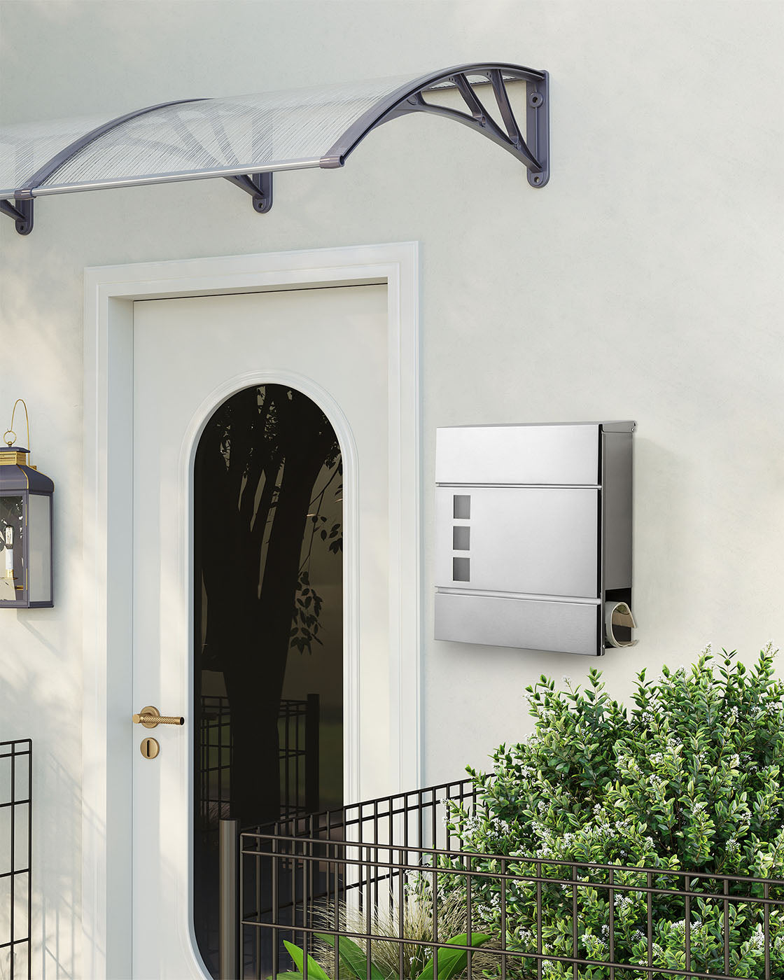 Wall-Mounted Mailbox - Stainless Steel - Black - Lockable with Newspaper Holder
