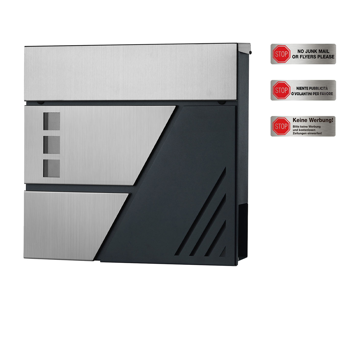 Large Wall-Mounted Locking Mailbox - Stainless Steel - Silver - with Viewing Windows and Keys